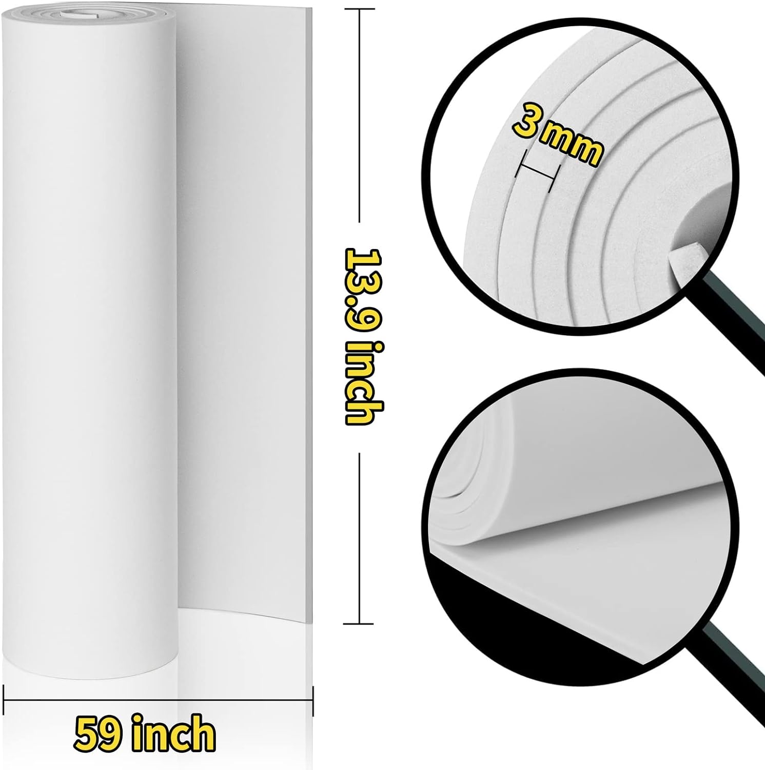 Premium Cosplay Eva Foam Sheet 3mm အထူ 1mm မှ 10mm White Foam Sheets Roll 59&quot;x13.9&quot; High Density 86kg/m3 PAIDU မှ Cosplay Costume လက်မှုပညာ DIY ပရောဂျက်များအတွက် DIY ပရောဂျက်များ