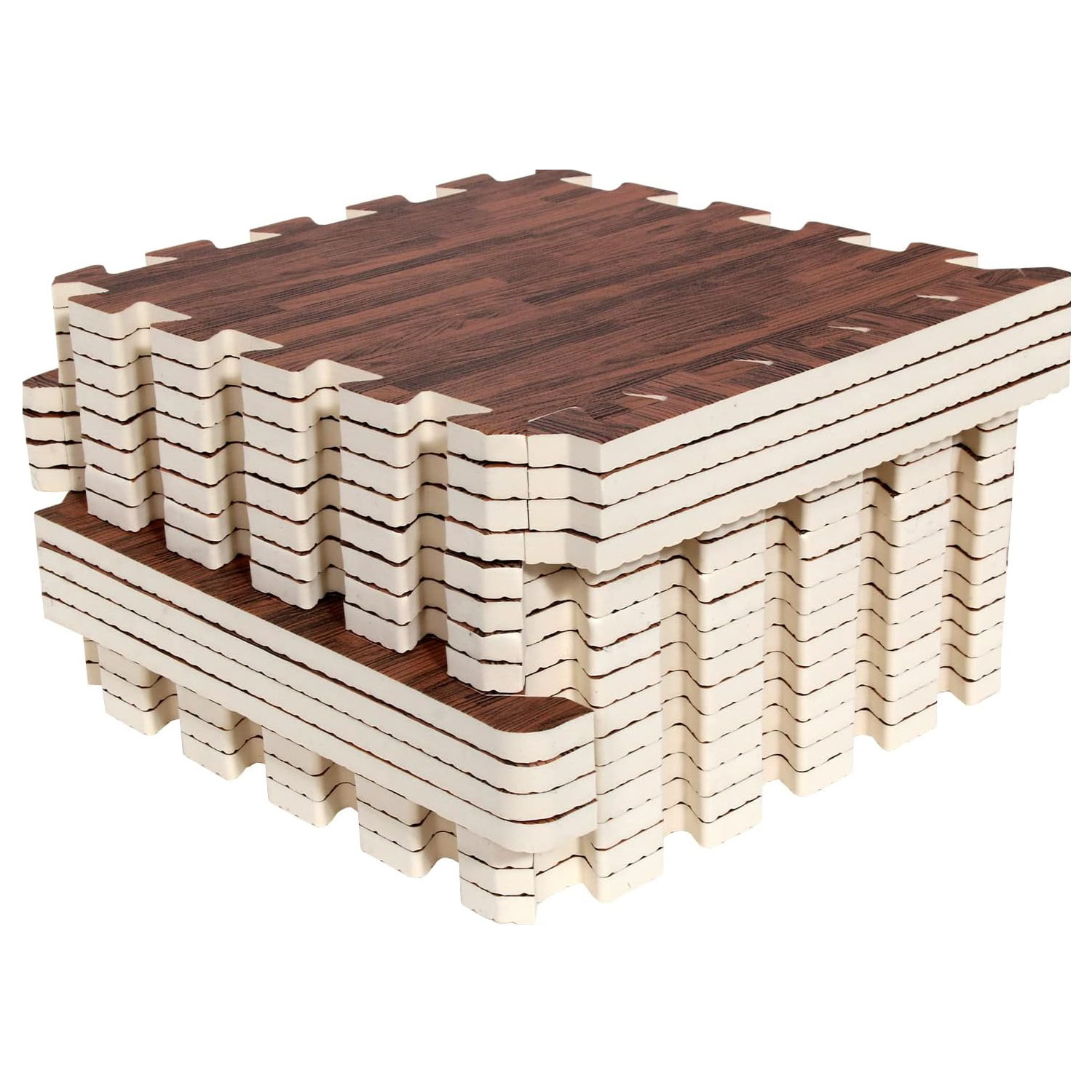 16 ချပ်စပ်ယှက်ရိုက်နှိပ်ထားသော သစ်သားသီးနှံ Eva Foam ဖျာများ အကာအကွယ်ကြမ်းပြင်ကြွေပြားများ ကလေးများအတွက် လေ့ကျင့်ခန်း ပလေးဖျာ အိပ်ခန်း နေအိမ် 11.8&quot; x 11.8&quot; Wood Grain Brown PAIDU