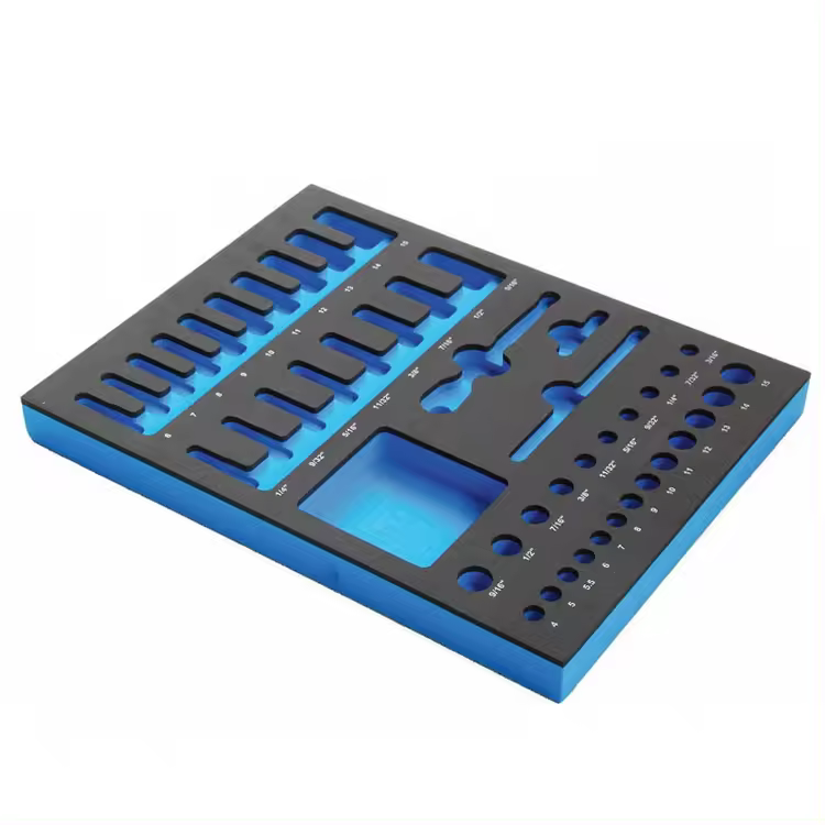 Paidu မြင့်မားသောသိပ်သည်းဆ ထုပ်ပိုးသည့်ပစ္စည်း စိတ်ကြိုက်ပုံစံထုပ်ပိုးခြင်း Foam အနက်ရောင်အရောင်ထွင်းထားသော Eva Foam